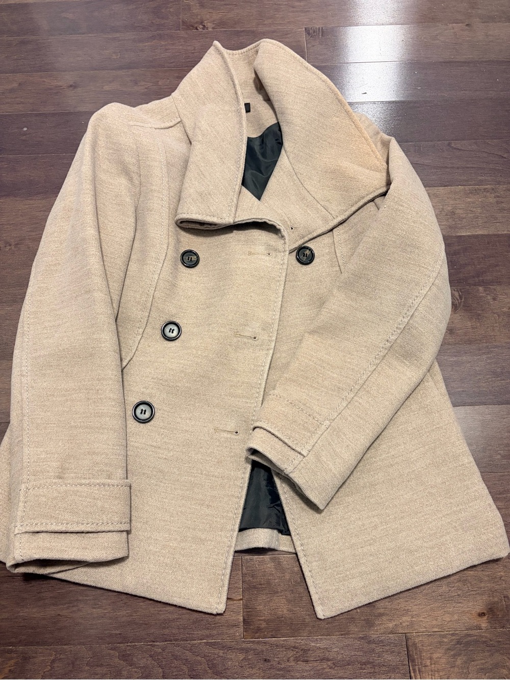 H&M Tan Double-Breasted Pea Coat